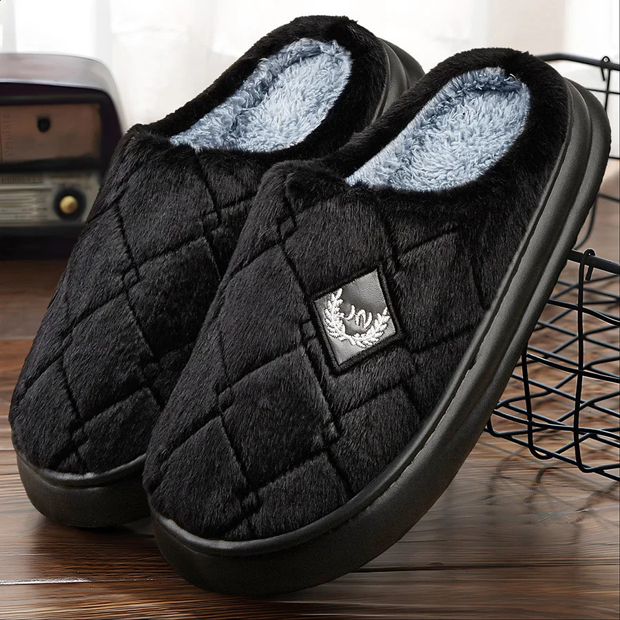 Mens House Slippers Furry Plaid cozy EVA Memory Foam Lightweight Casual Shoes Winter Warm Plush Non-slip Slippers big size 250805
