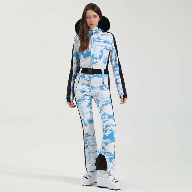 New female one-piece slim-fit snow pants outdoor niche waterproof warm double board ski suit