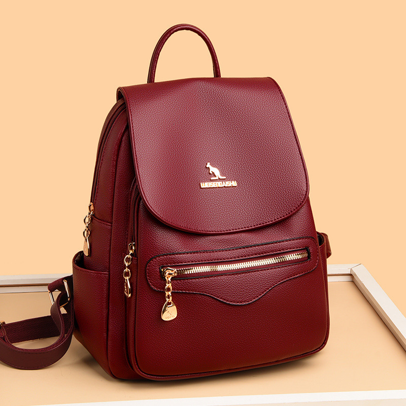 Soft Leather Double Shoulder Women's 2025 New Simple Versatile Large Capacity Commuting Outdoor Travel Student Backpack ddmymoon