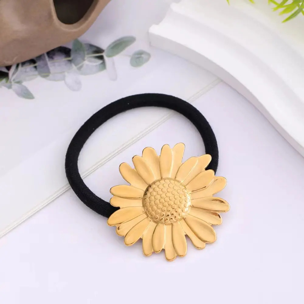 stainless steel golden chrysanthemum tail hair accessory fashionable and personalized womens elastic headband gift 250804