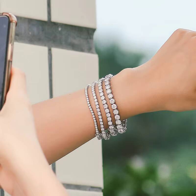 Wholesale Price 10k 14k 18k White Gold 2mm 3mm 4mm Iced Out D VVS Moissanite Diamond Bling Tennis Chain Bracelets for Women