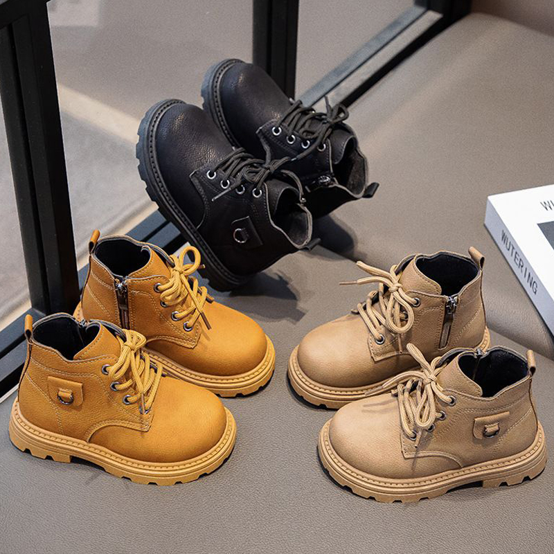 Kids Leather Boots Boys With Flat Heel And Low Cut Anti Slip Side Zipper Toddler Winter Cutefeet Outdoor Child Fashion Boots Sizes 21 - 32