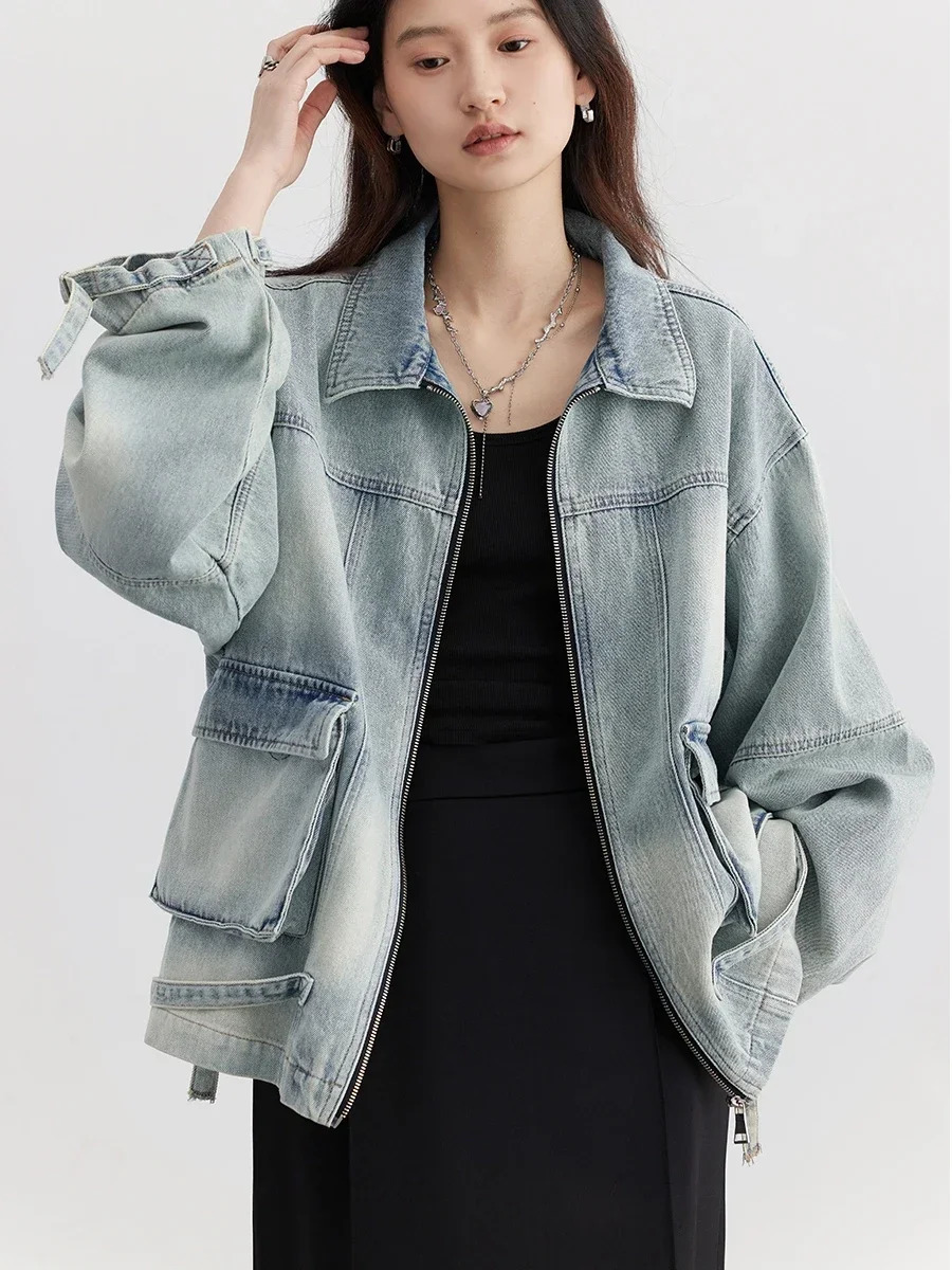 CHIC VEN Women Jacket Loose Casual Blue Cotton Denim Jack for Woman outerwear Female Overcoat Cowboy Coat Spring Autumn 250809