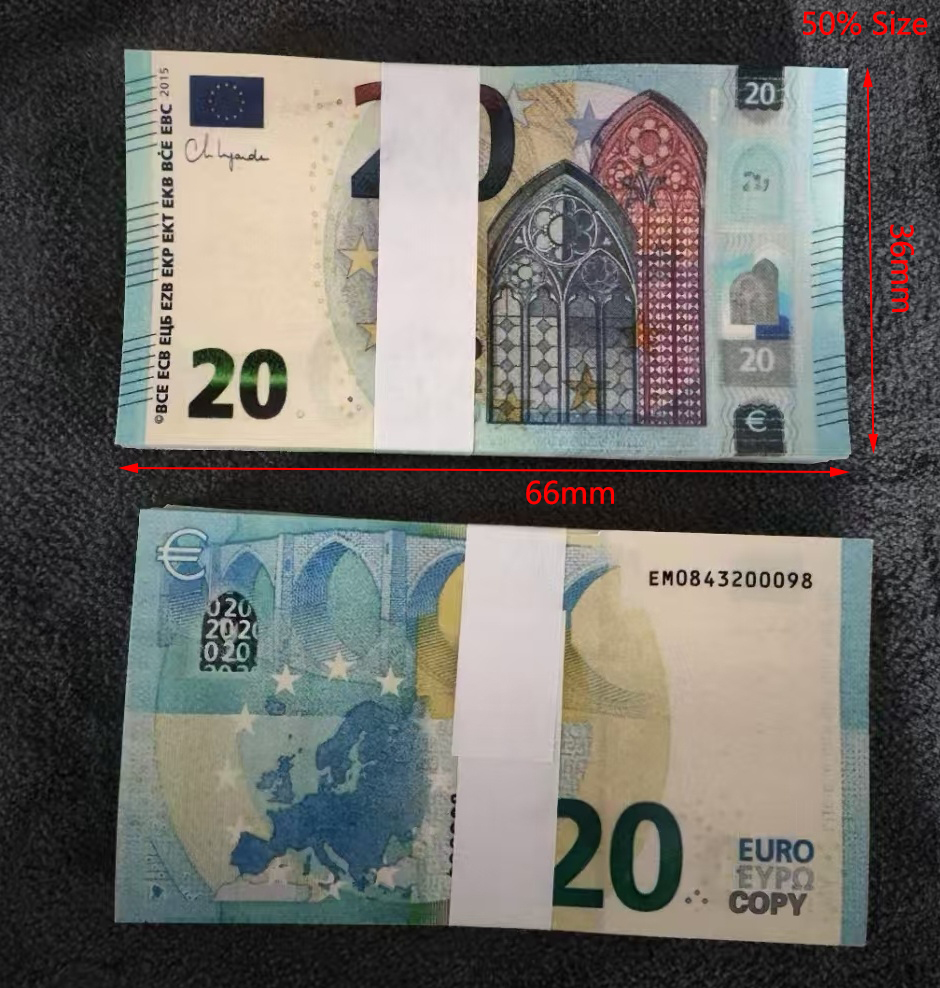 Laser printing Party Supplies Prop Money Euro Banknote 10 20 50 100 200 500 Pounds Realistic Toy Bar Props Copy Currency Australian Dollar Movie Money 36*66mm 50% Size