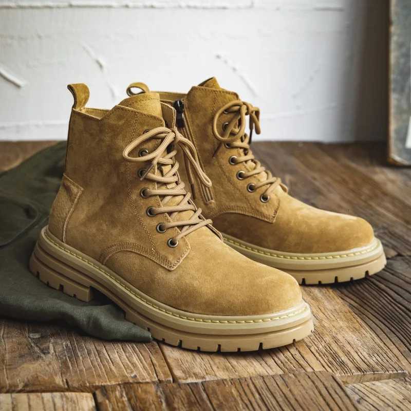 Mens High-Top Boots Genuine Leather Breathable Thi Bot Briti Sle Work Boots Trendy oes Spring Autumn W250811