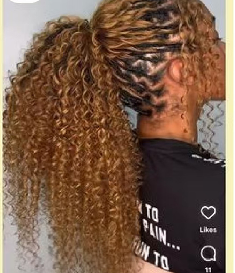Blond Kinky curly Ponytail Human Hair Real Natural Hair Extensions Remy Hair Horsetail Clip On braids Ponytail Extensions hair piece Blonde hairpiece 