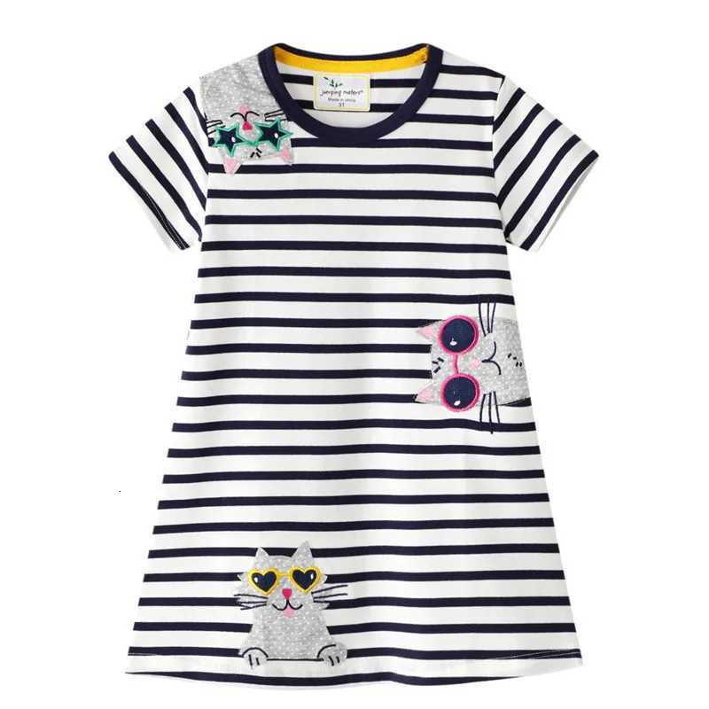 Jumping Meters Summer Princess Short Sleeve Applique Girls Cotton Dresses for Baby Stripe Costume Hot Selling Kids Dress W250811