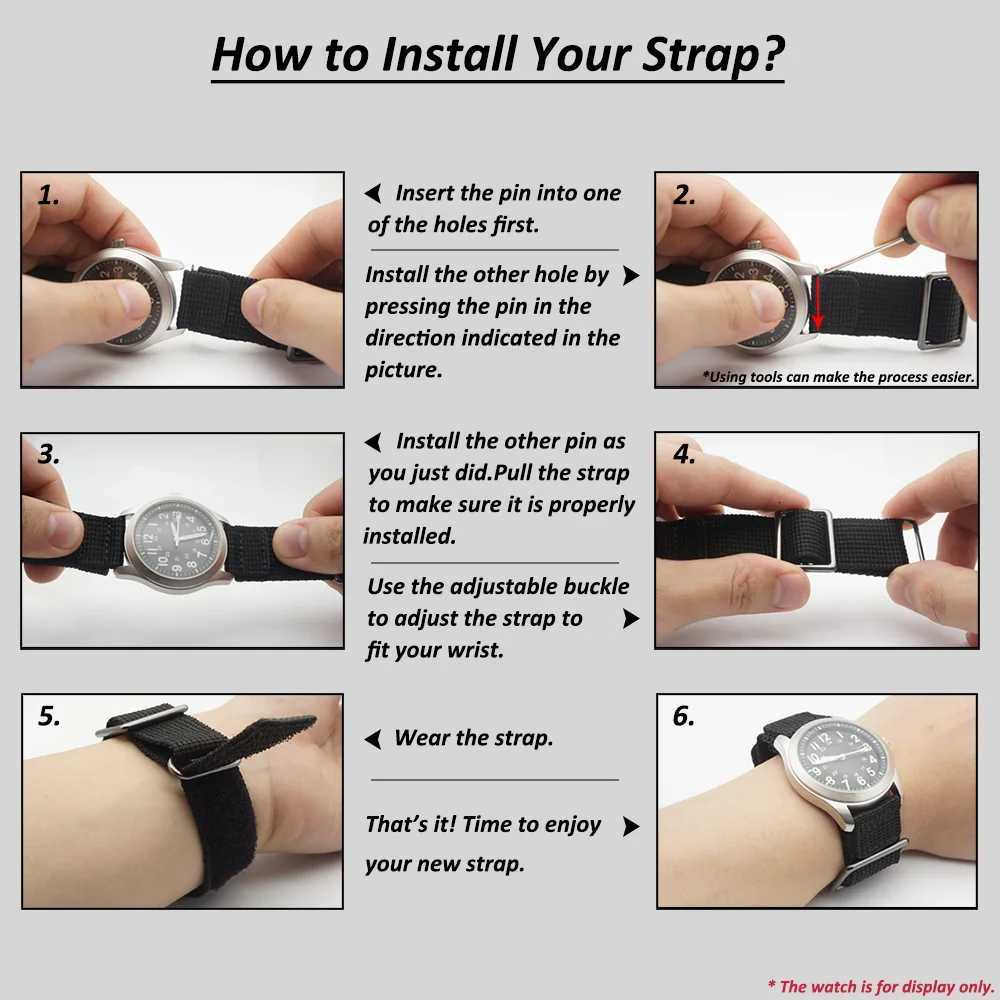 Amhuge Hook Loop Military Style Watch Band Nylon Strap Length Adjustable 18mm 20mm 22mm 24mm Waterproof Sport with Plastic Buckle W250811