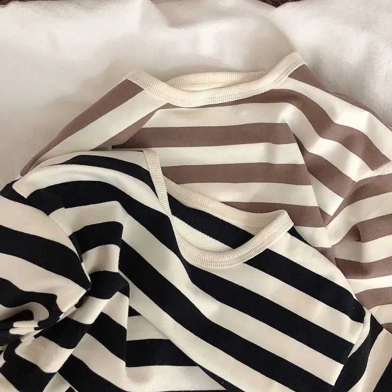 Spring Kids Striped Long Sleeves T-shirt Toddler Girl Loose Bottoming Shirt Boy Baby Casual Tops Fashion Children Cotton Tees Z250811