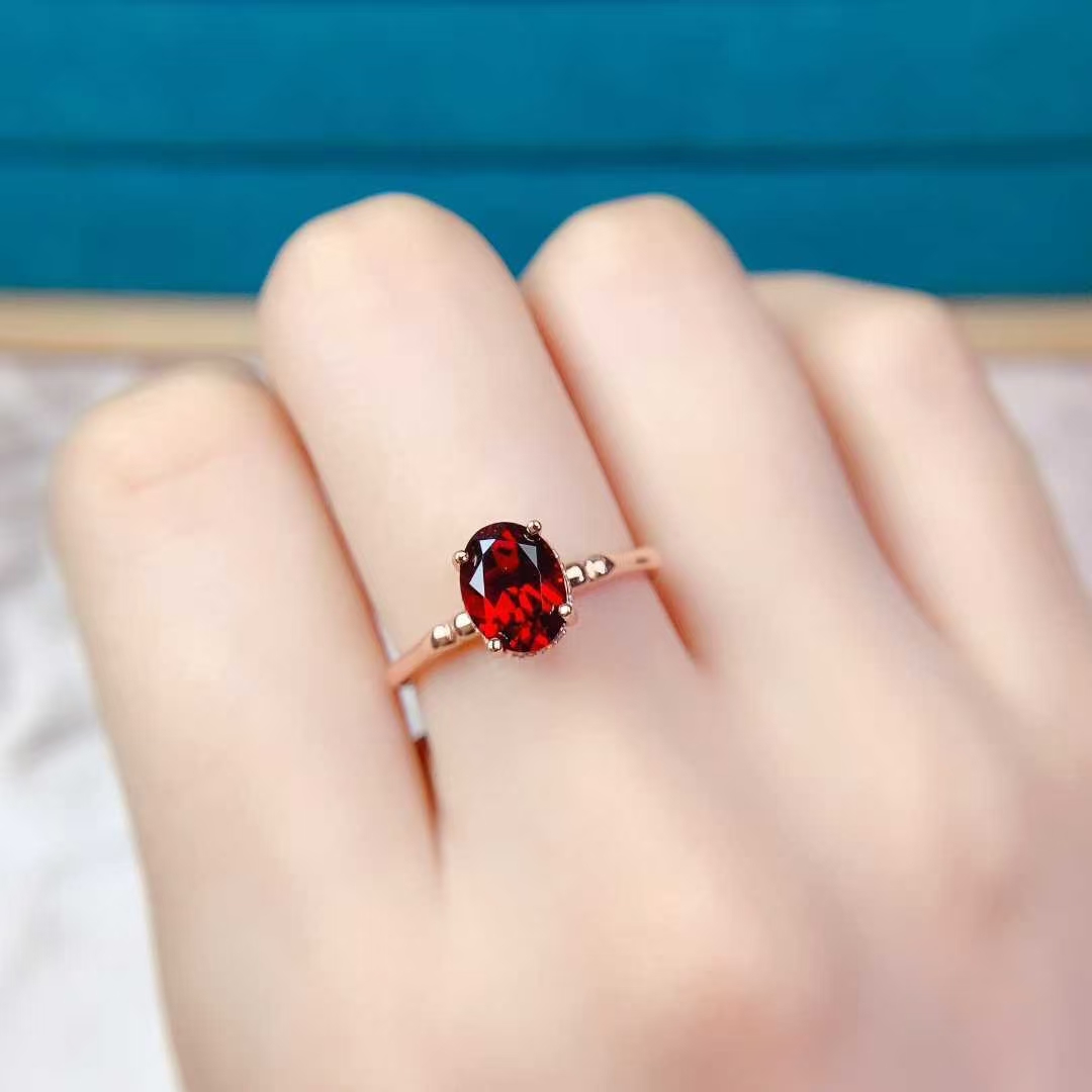 Wine Red Garnet Silver Ring 6mm*8mm 1ct Natural Garnet Ring for daily wear Vintage 925 Silver Gemstone Jewelry