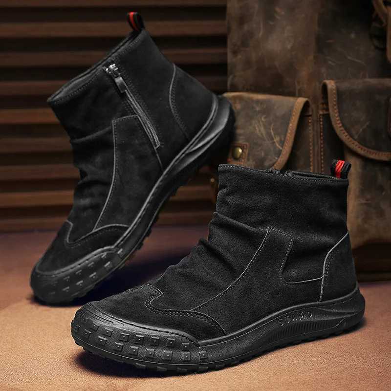 Autumn and Winter New Mens Trendy Versatile Shoes British Retro Short Boots Wear-resistant and Anti-slip Mid-top Boots W250811