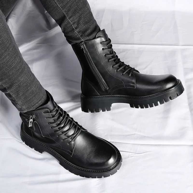 Mens English Style Thick Sole Design Men Boots Luxury High End Top Layer Leather Brand Famous Chelsea High Quality Casual Boots W250811
