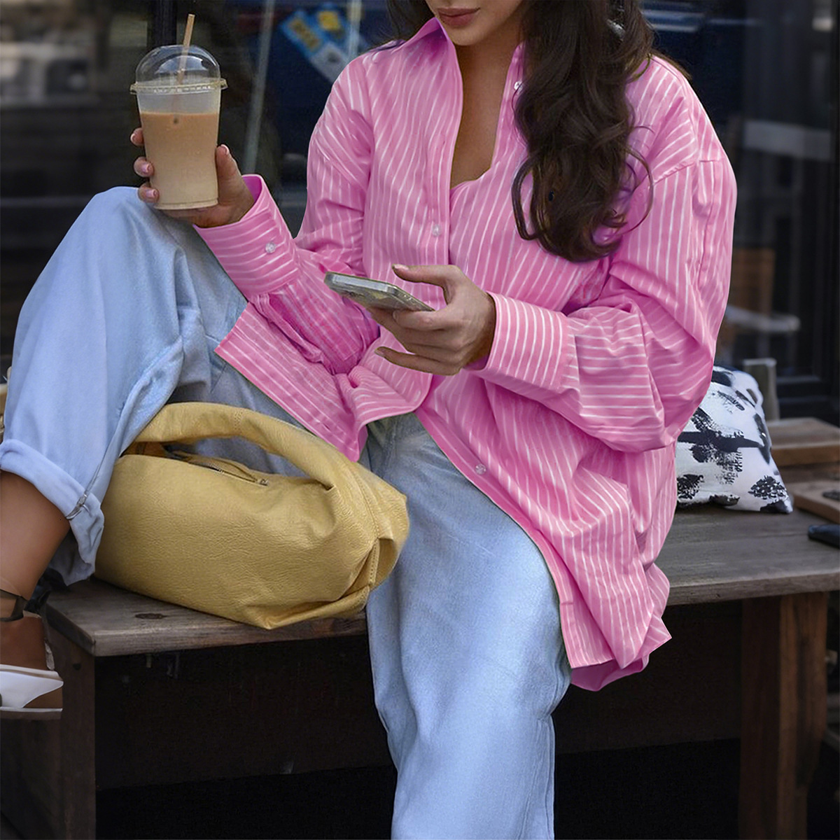 Casual Vacation Button Striped Long Sleeve Shirt Women's Clothing 2025 Autumn Winter