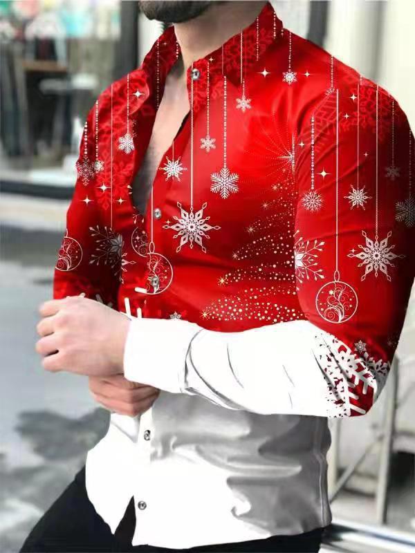 Men's long-sleeved shirt fashionable T-shirt 3D printed lapel casual and slimming long-sleeved shirt multi-color shirt for men European code: S-3