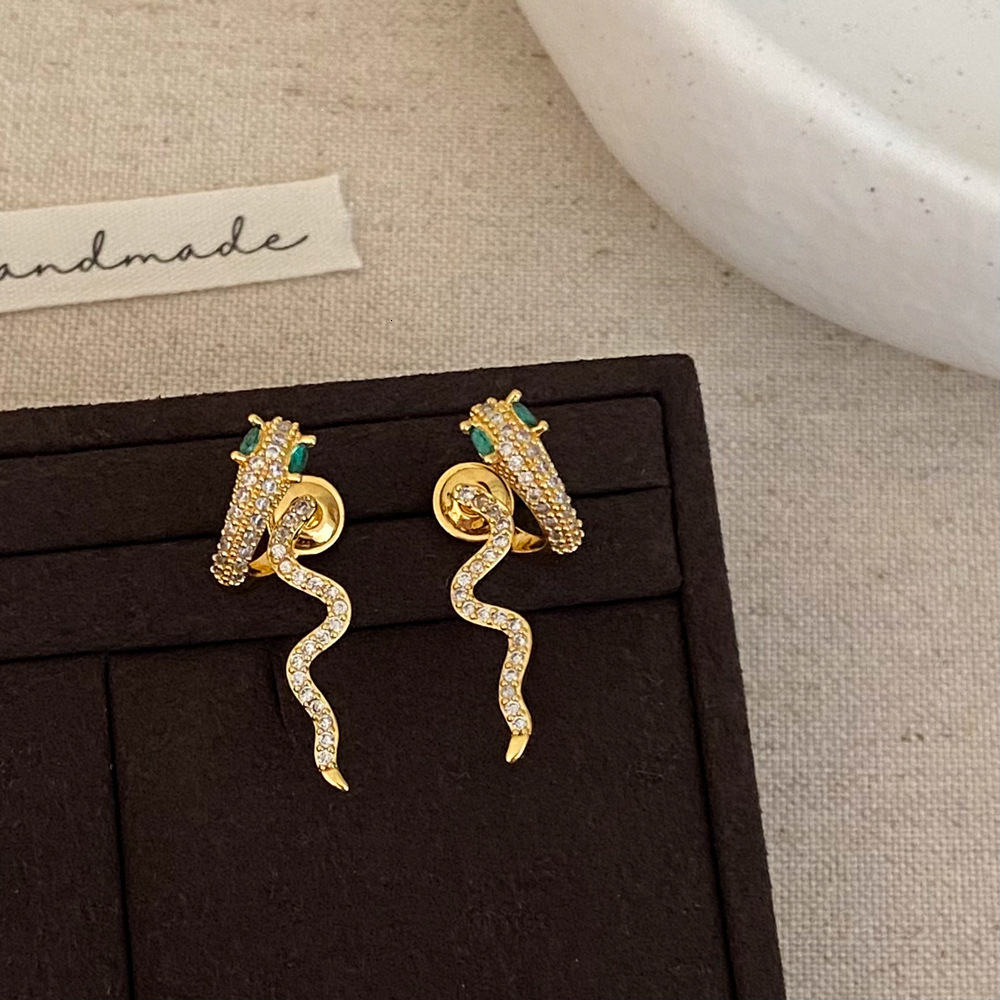 Free Shipping Designer Fashion Accessories Simple Style Women's All Zirconia High-end Snake Earrings Unique Personality Luxury Jewelry