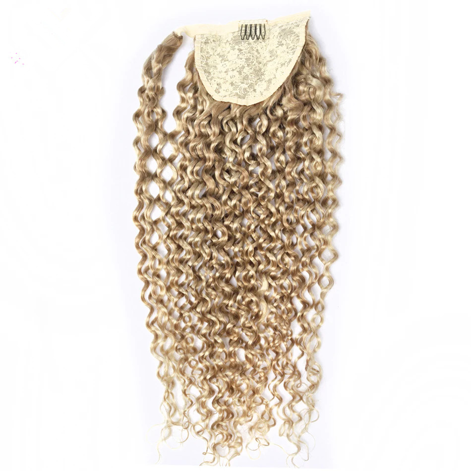 140G Water Wave Ponytail Human Hair Extension Drawstring Long hair for Pony Tail invisible Clip in Hairpiece For Woman Blonde Remy brazilian Hair