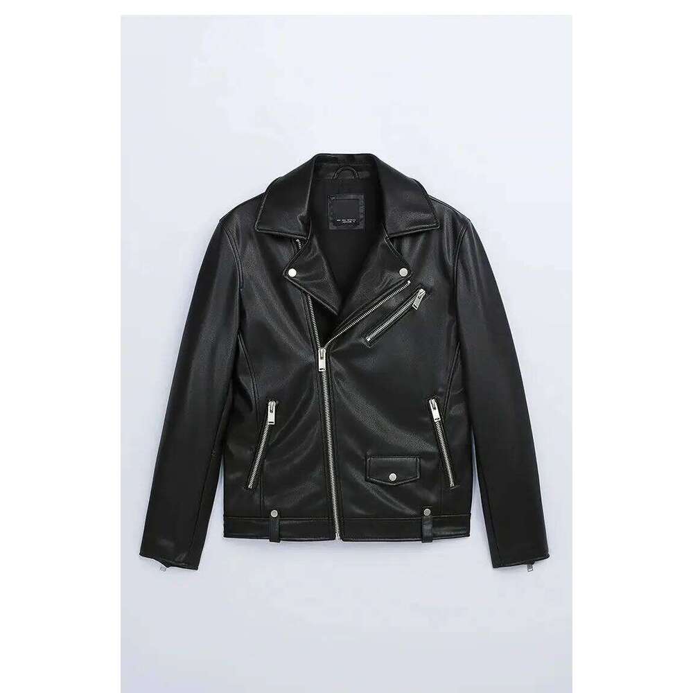 Designer Clothing 2025 Autumn Winter Men's Faux Sloping Zipper Motorcycle Jacket Punk Slim Leather Coat For Men Unisex Gothic Cargo Wear