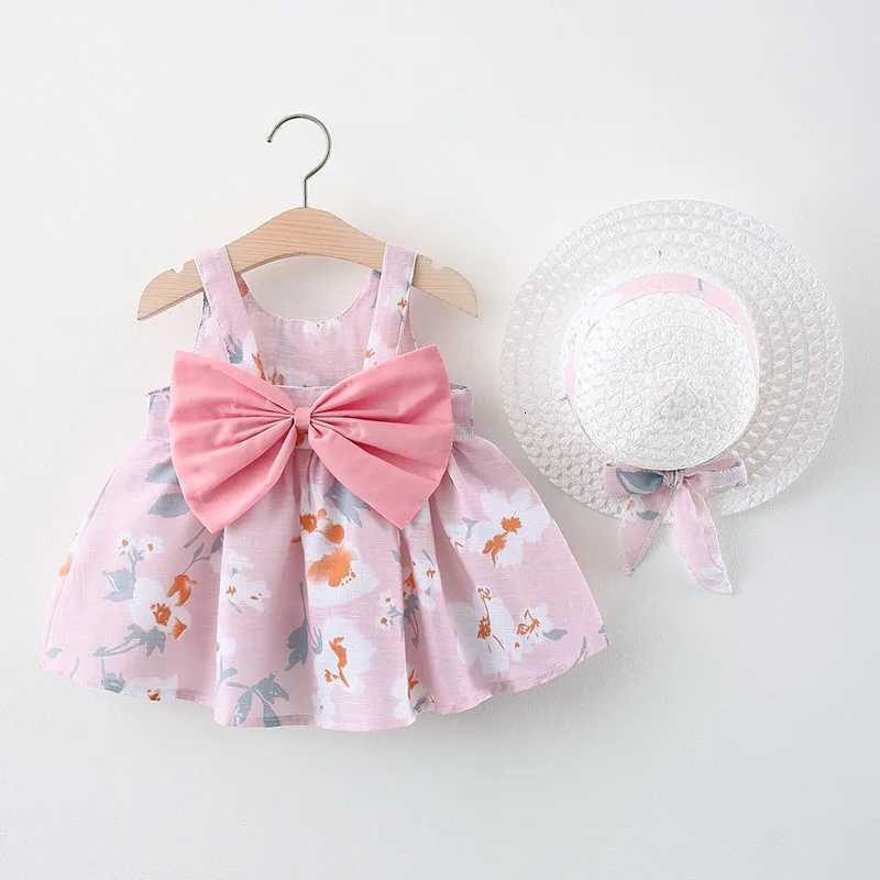 Summer New Girl Fashion Dress Small Chrysanthemum Hanging Strap Big Bow Princess Dress Party Dress 0-3 Years Old W250811