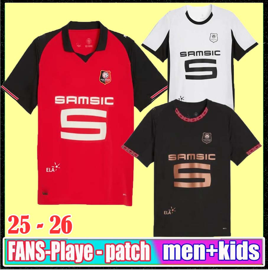25 26 Stade Rennais Home soccer jerseys 2025 2026 Rennes SULEMANA TERRIER BOURIGEAUD KAMALDEEN KALIMUENDO GOUIRI DOKU Men Kids football shirts