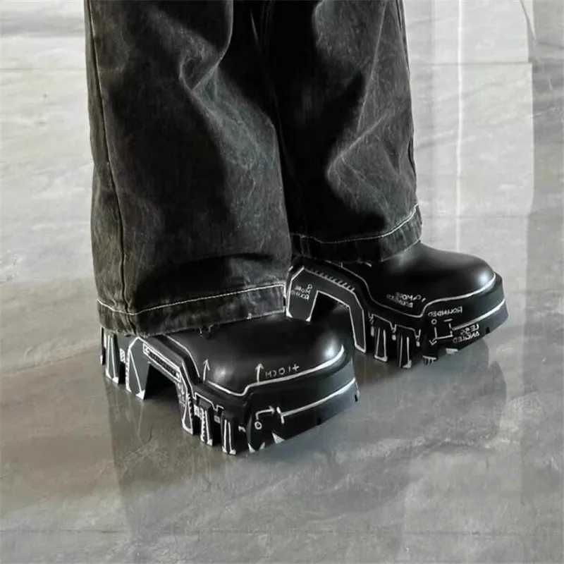 Thick Bottom Men High Top Boots Fashion Men Lace Up Black Boots W250811