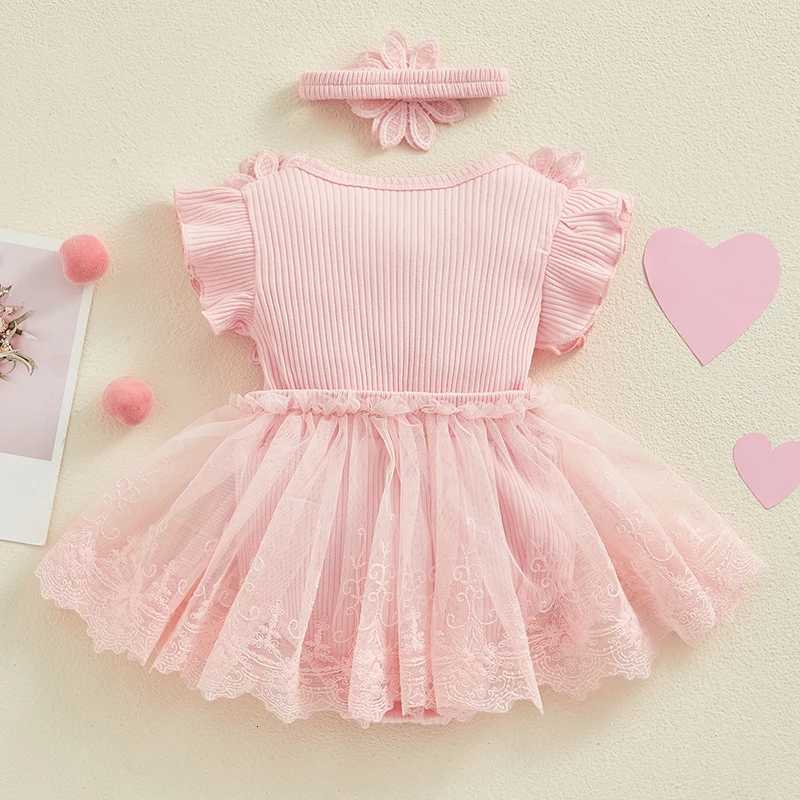 Infant Baby Girl Lace Romper Baby Tulle Dress Romper Flowers Bodysuit Spring Summer Festival Clothing with Headband W250811
