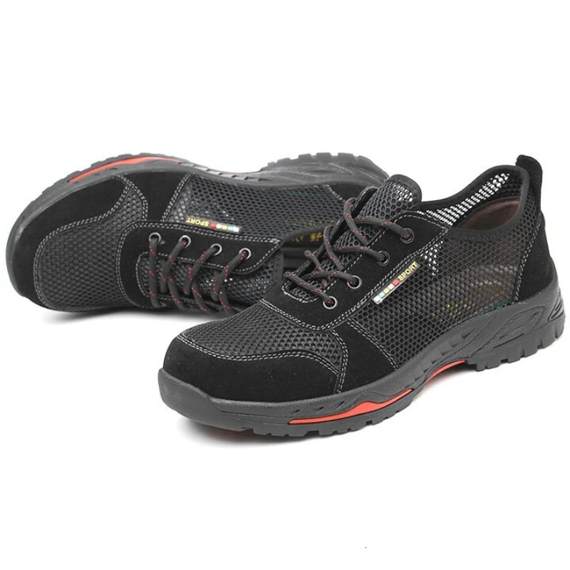 Summer Black Safety Shoes with Steel Toe Lightweight Mesh Ventilation Puncture-proof Durable Impact-resistant Cool Comfortable 250805