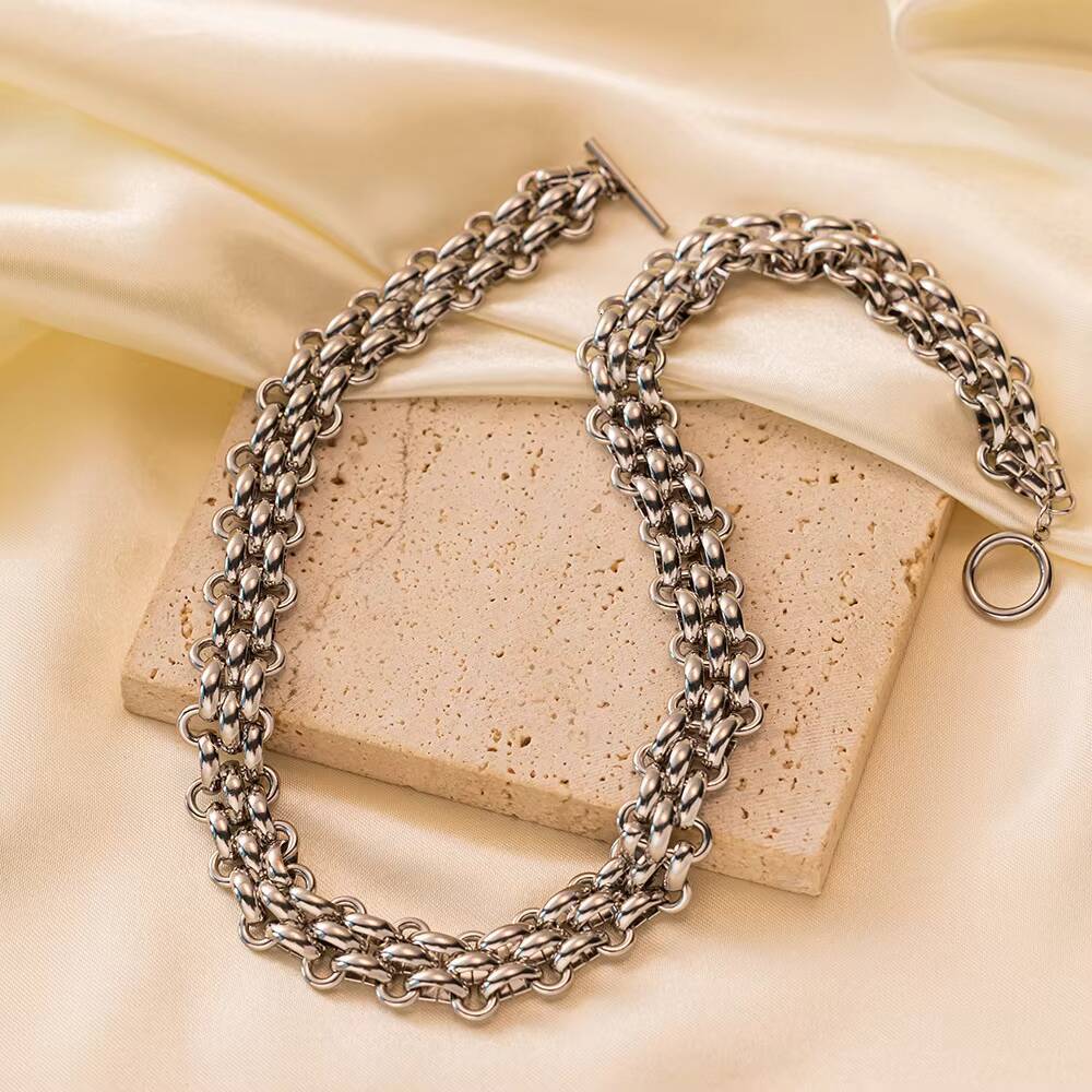 Multi-layer Woven Stainless Steel Thick Chain Does Exaggerated Metal OT Buckle Bracelet Necklace Jewelry Set for Men Women