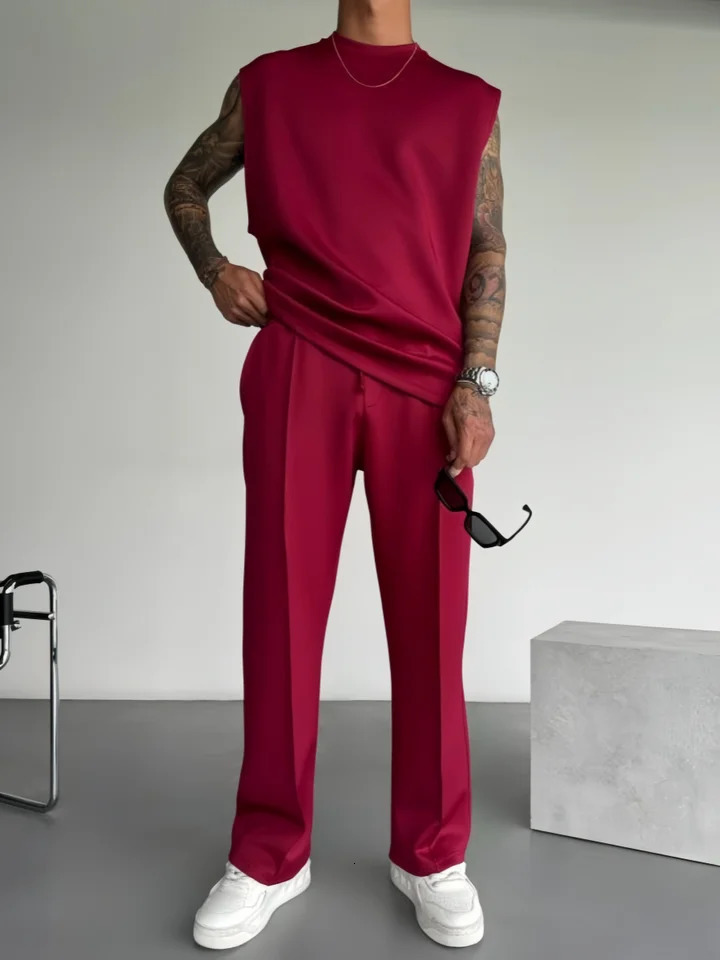 Summer Breathable Quick Drying Mens TracksuitLoose Version of Sleeveless T-Shirt Fitness SuitMens Suit pantsLeisure Vest top 250811