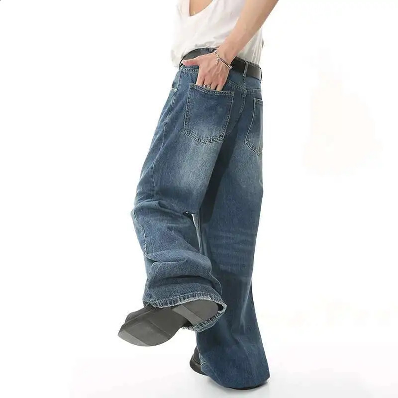 IEFB 2025 Spring Trendy Jeans Metal Ring Male Gradient Color Washed Straight Male Denim Pants Wide Leg Casual 9C354 250805