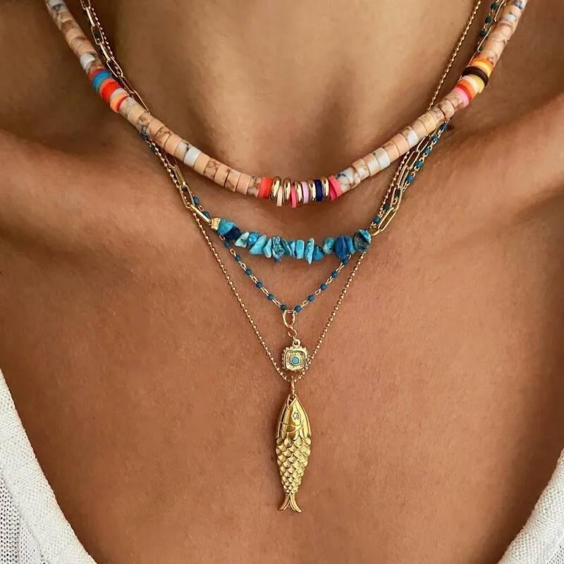 Uworld Minimalist Gold Color Plated Stainless Steel Carp Black Zirconia Fish Pendant Necklace Women's Jewel Jewelry for Women