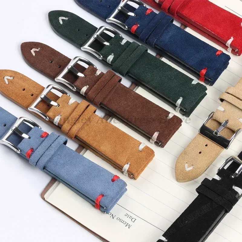 18mm 20mm 22mm Suede Leather Strap for Seiko for Huawei Watch GT3/GT4 Vintage Watch Band Handmade Stitching Wristbands W250811
