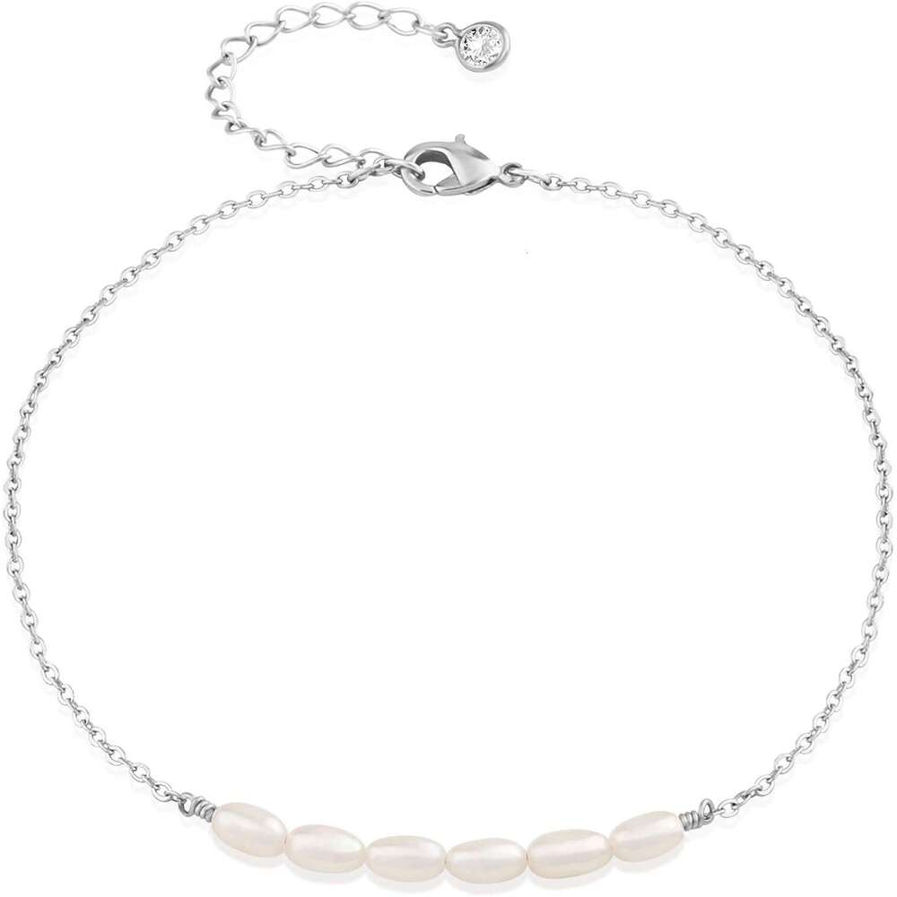 Freshwater Anklet,Sterling 14K Sier Filled Boho Pearl Dainty Handmade Beaded Cute Tiny Charm Beach Ankle Bracelet Foot Chain Anklet for Women