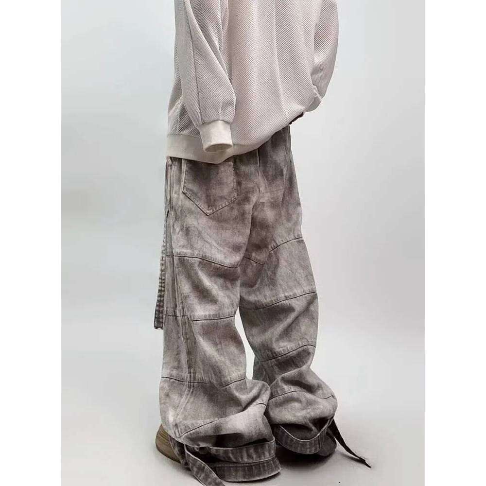 2025 Ropa Y2K Grunge Streetwear Vintage Grey Baggy Ripped Jeans Pants For Men Clothing Wide Leg Long Trousers Pantalones Hombre