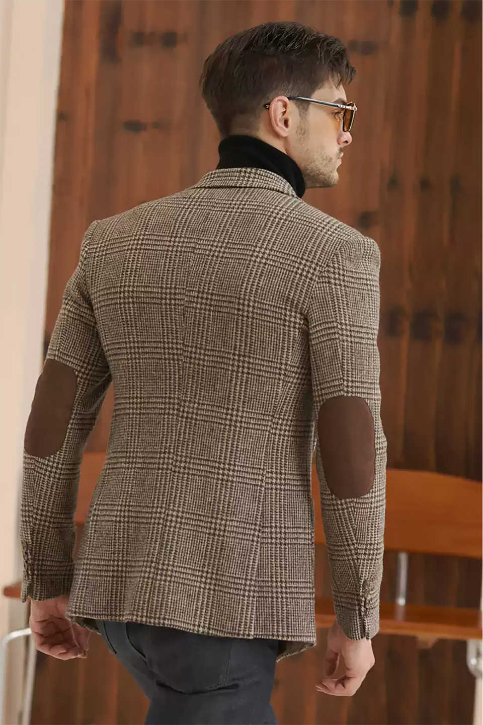 Vintage Men Suit Single Breasted Houndstooth Short Man Tailcoat Peaked Lapel Business Blazers Overcoat High Quality Customized