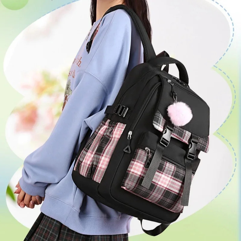 High Aesthetic School Backpack for Teen Girls Cute Double Strap Bag Lightweight Casual Travel Bookbag Students 250811