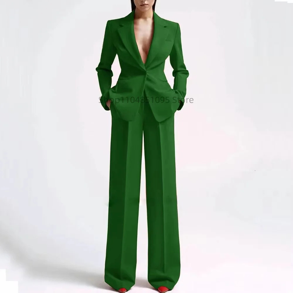 Elegant Solid Womens 2 Piece Suit Lady Business Office Suits Slim Fit One Button Jacket Women Tuxedo Casual SuitsBlazerPants 250809