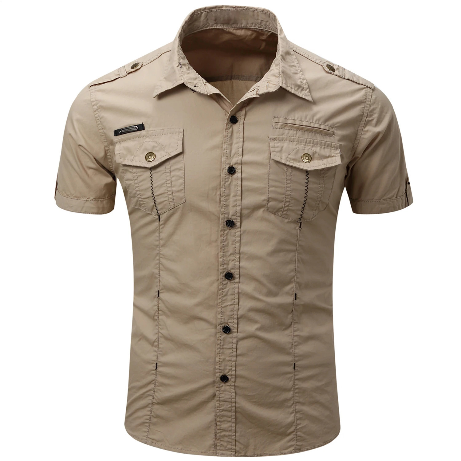 Fashion 2025 Mens Casual 100% Cotton Military Tactical Shirt Summer Short Sleeve Solid Color Cargo Work Shirts with Pocket 250811