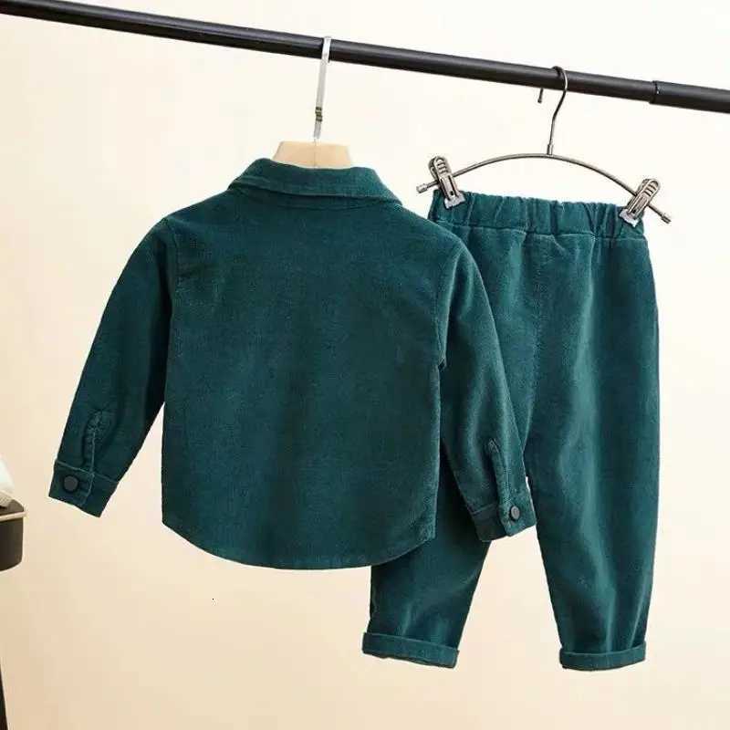 Childrens Set 2024 New Spring Autumn Boys Girls Korean Edition Fashion Corduroy Solid Color Polo Shirt+Pants Sports Set 0-4Y Z250811