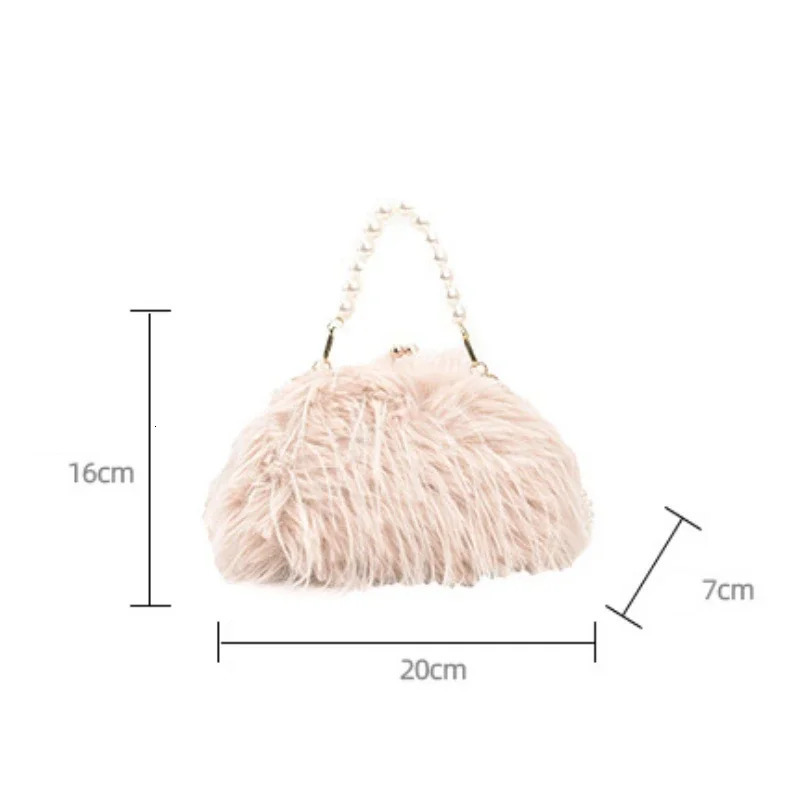 Small Soft Plush Beaded Shoulder Side Bag for Women Winter Fashion Trend n Handbags Clutch Bags 250811