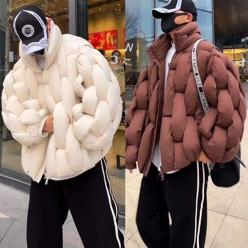 Clothing Men's Winter New Stand Collar Loose Warm Thickened Solid Color Couple Style Puffer Jacket Cotton Coat