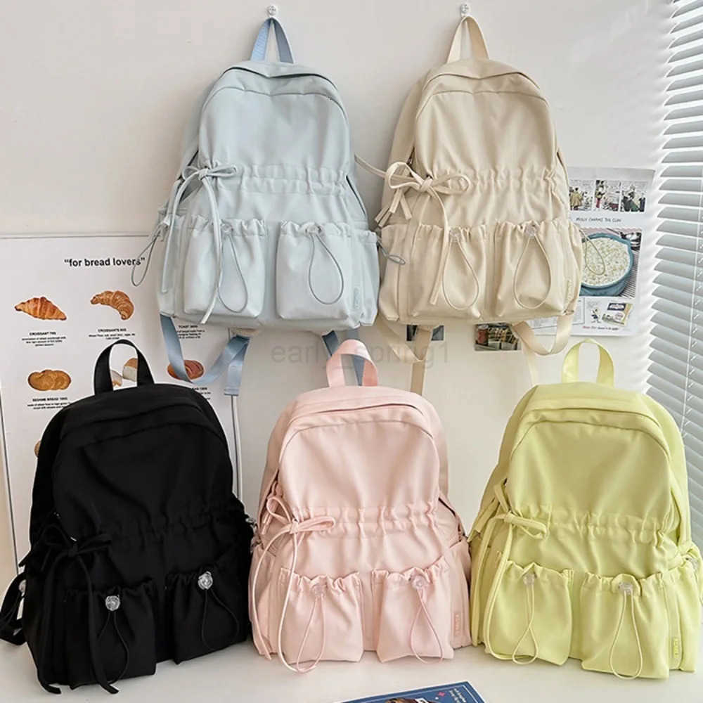 Minimalist Solid Bowknot Students Schoolbag Tutoring Bag Large Capacity Knapsack Waterproof Outdoor Travel Backpack Tote Gift T250811