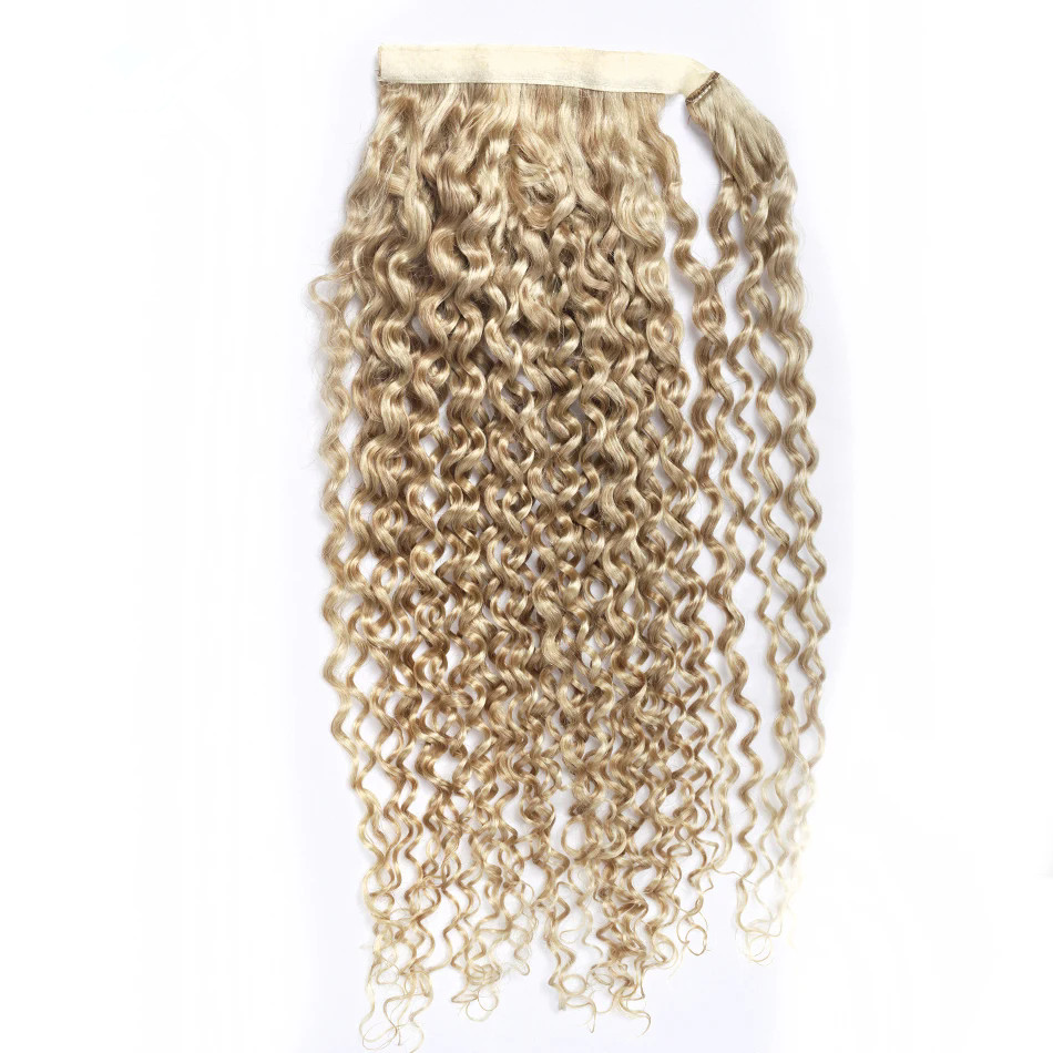 140G Water Wave Ponytail Human Hair Extension Drawstring Long hair for Pony Tail invisible Clip in Hairpiece For Woman Blonde Remy brazilian Hair