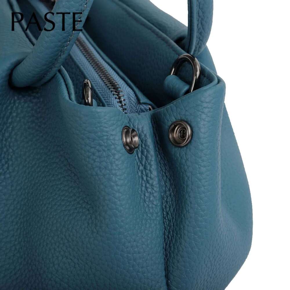 2024 New Design Blue Circle Top-handle Handbag 100% Genuine Leather Women Shoulder Bag 29cm High Quality Classic Tote Pink #6699