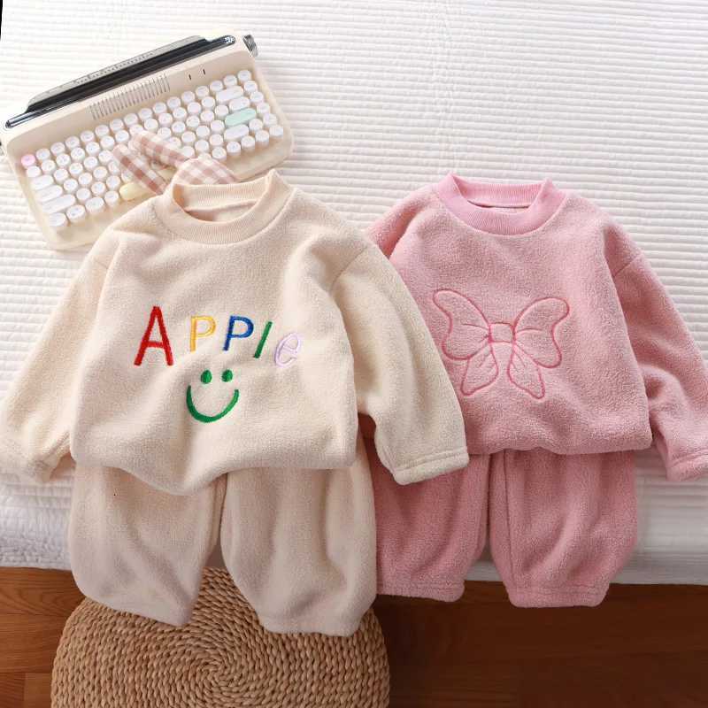 Winter Flannel Kids Sets Solid Warm Children Pajamas Sets Homewear Two-piece Set for Baby Boys Girls Kids Boutique Clothes Z250811