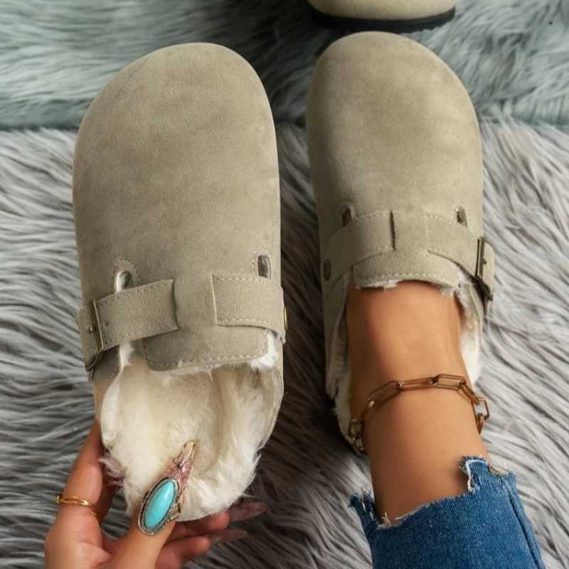 Comwarm Fur Lined Clogs for Women Men Winter Fuzzy Cork Slippers Fur Cork Mules Short Plush House Cork Shoes Winter Clogs for Women XJ250811
