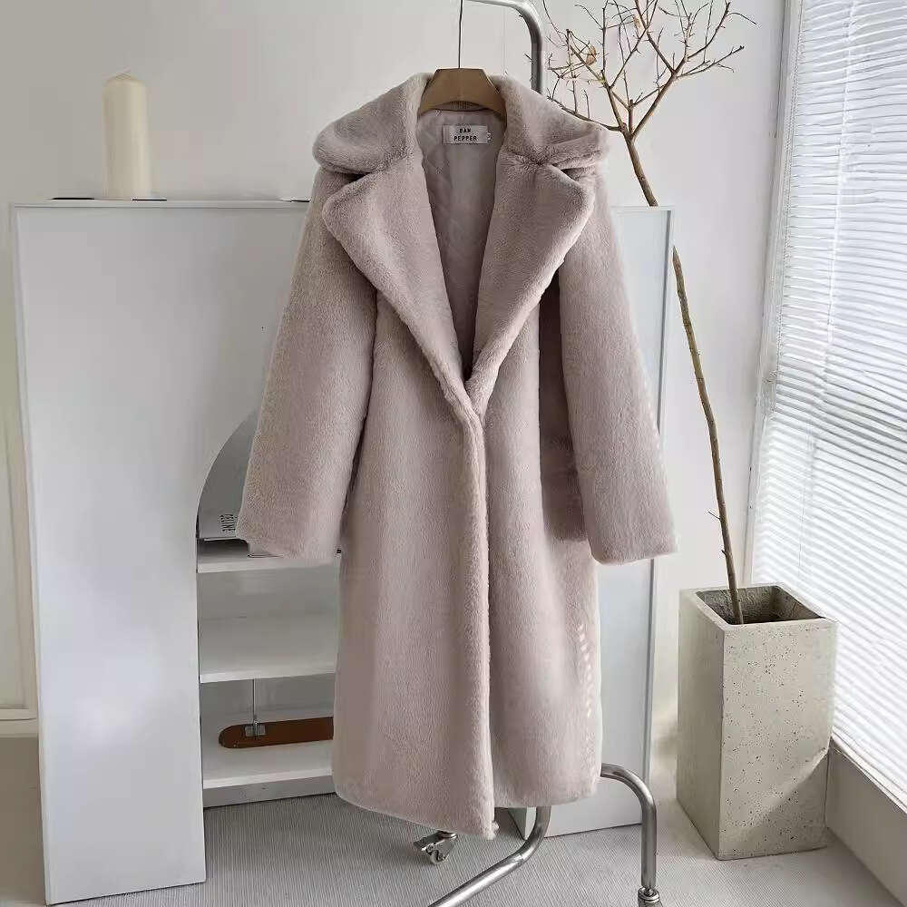 Women's belt-fastened coat, autumn and winter mink jacket, thickened cotton artificial fur
