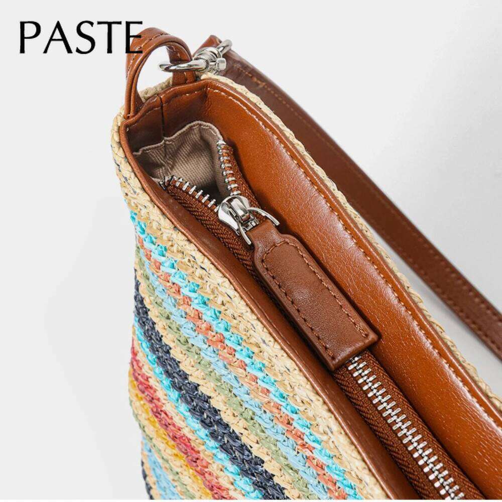 New Summer Simple Design Colorfull Bucket Tote RAFFIA Grass Weaving Leisure Beach Vacation Women Single Shoulder Crossbody Bag