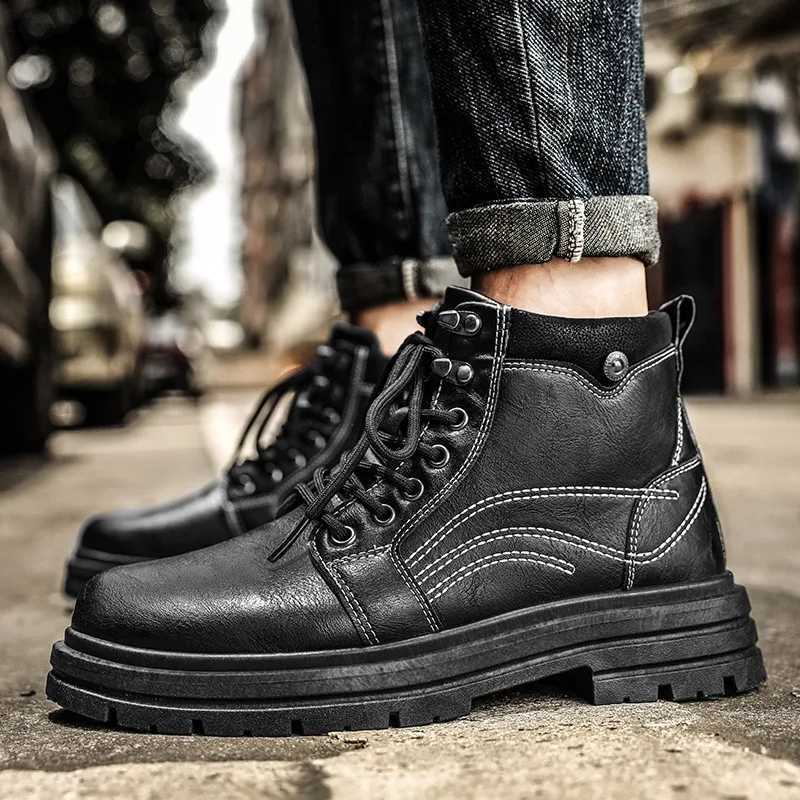 2025 Autumn Winter Elegant Mens White Boots Platform Comfortable Ankle Boots for Men Casual Leather Work Shoes Boots Man Botine W250811