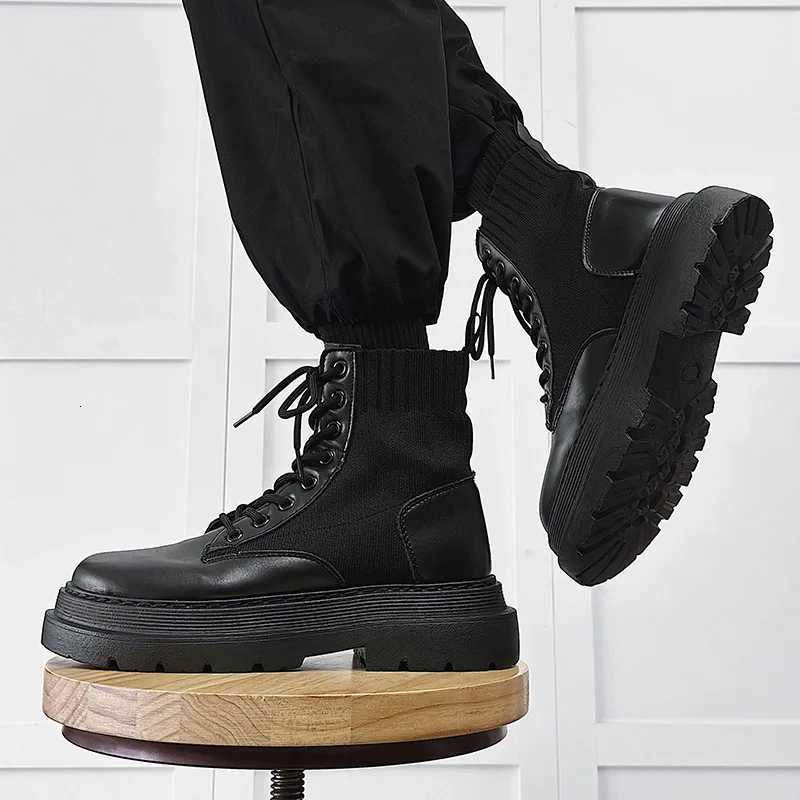 Mens Platform Boots Black Non-slip Motorcycle Boots Tactical Lace Up Boots New Mens Boots Fashionable Walking Work Boots yy W250811