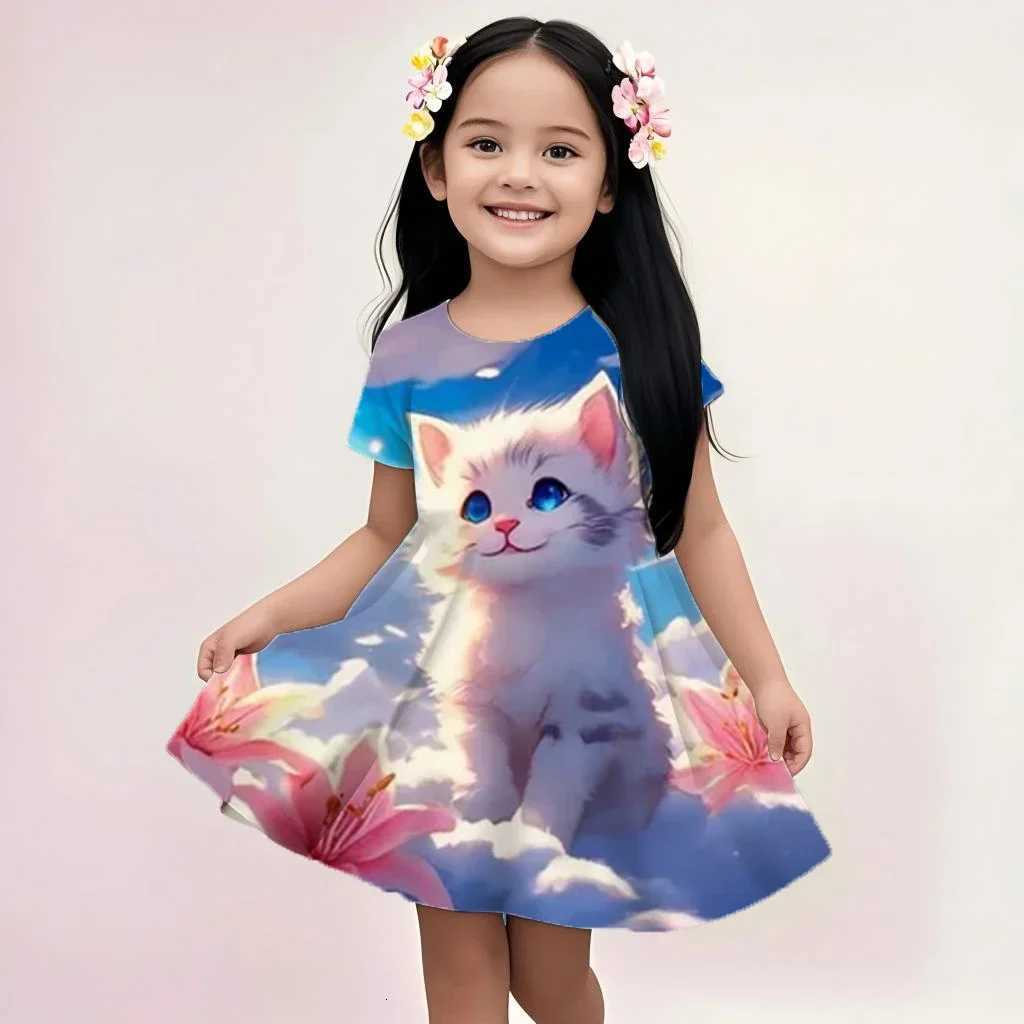 Fashion Cute Cat 3D Digital Printing Girls Dress New 2024 Sleeveless O-Neck Summer Dress Plus Size Loose Casual A-Line Dresses W250811